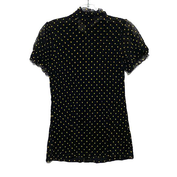 INC International Concepts Blouse Ruffles Black Yellow Polka Dots Womens M Nylon - Picture 5 of 7